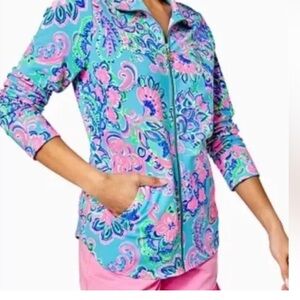 LILLY PULITZER ZIP UP LEONA UPF +50 COTTON BLUE HORIZON JACKET